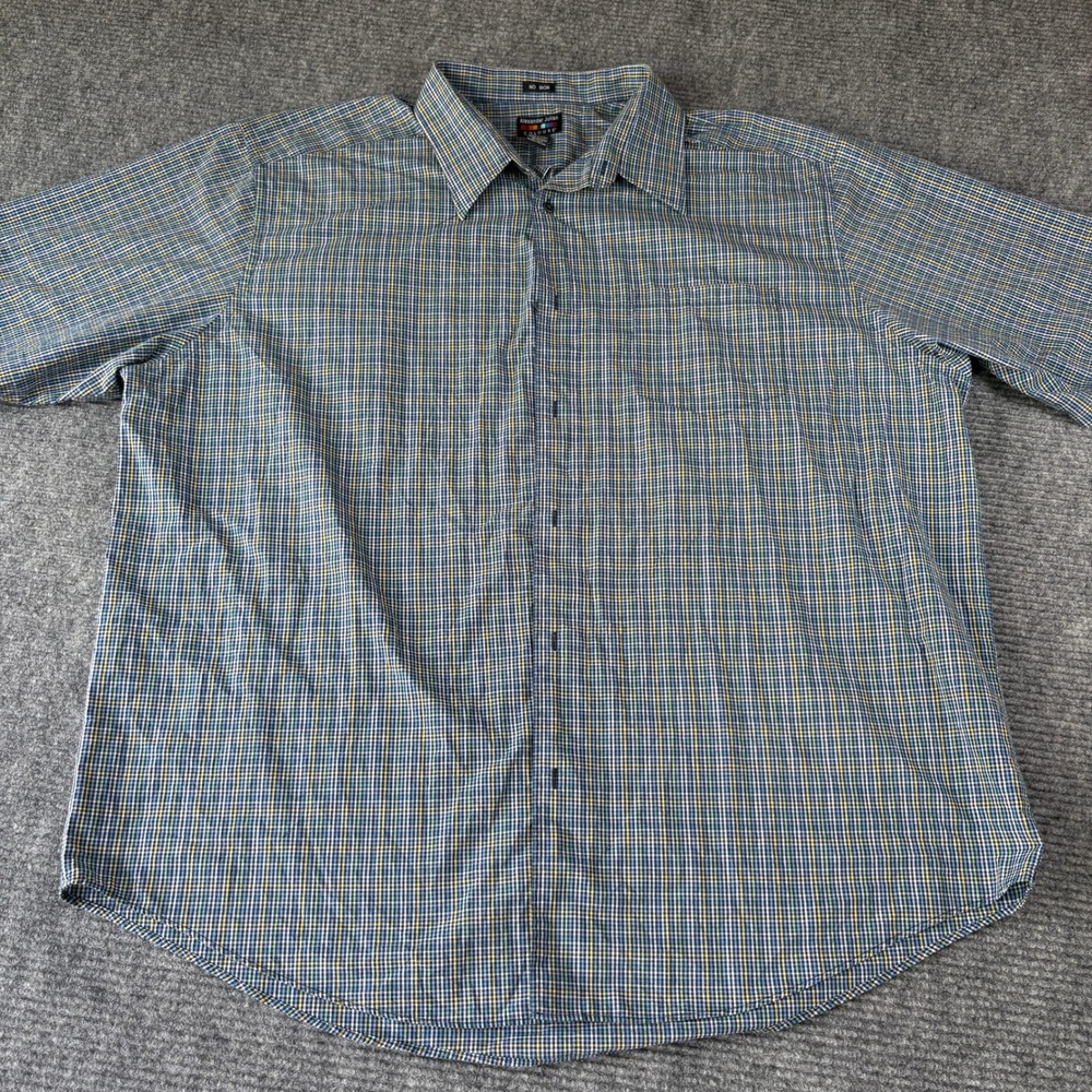 Alexander Julian Colours Mens 3XLT Plaid Short Sleeve Button Down Shirt Blue